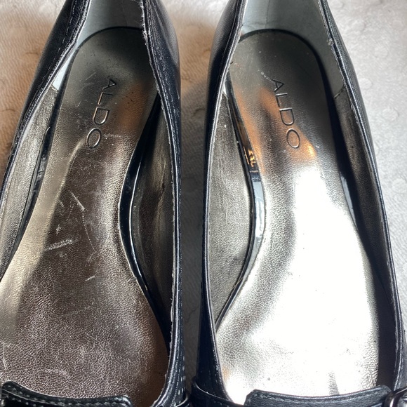 Aldo Women Ballet Flat Pumps Black Leather Perforated Buckle Slip On Low Heel - Picture 13 of 16